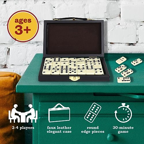Double Six Domino Set in Wooden Box - Premium 28-Piece Classic Table Tiles Educational Game for Adults and Kids – Travel Friendly - Board Games for Boys and Girls- Ideal for Game Night and Gifting