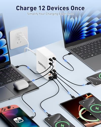USB Charging Station (1000W),12-Port USB C Charger Block with Dual 100W PD USB-C Fast Charging Station Hub for MacBook Pro/Air/All iPad Phone 17/16 15/14/13/Pro Max/Samsung Galaxy Note(White) - color: White