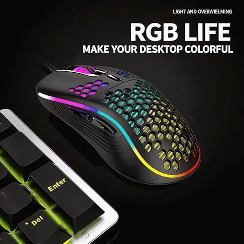 RGB Wired Gaming Mouse, Lightweight Honeycomb Design with Chroma Backlight for Summer Gaming & Home Desk Upgrade - color: black, size: Professional Mouse