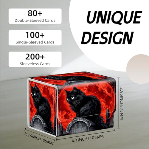 Trading Card Storage Box, Premium PU Leather with Magnetic Closure, Holds 100+ for MTG Cards, Black Cat & Red Moon Durable Deck Box for Magic the Gathering, Trading Card Games - color: Black Cat & Red Moon