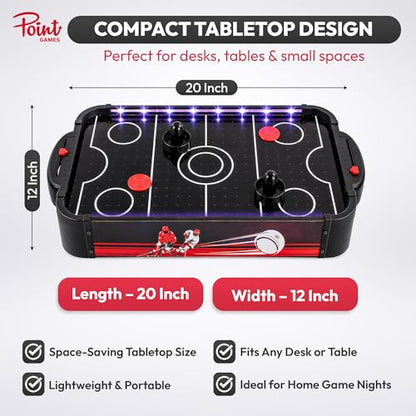 Air Hockey Game with LED Lights, Portable Tabletop Air Hockey Game & Gift for Kids & Family Fun, Air Hockey Table Game with 2 Pushers 2 Pucks, Compact Arcade Style Indoor Sports Toy for Home