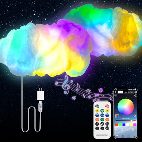 3D Big Cloud LED Light Kit with Music Sync by Remote & APP Control RGB Multicolor Changing Strip Lights, DIY-Free Cool Decor for Bedroom, Living Room, Kids & Adults. (One Set) - size: One Set