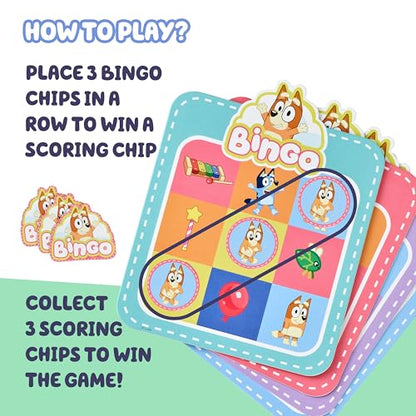 Bluey Bingo’s Bingo Card Game, Kids Image Matching Card Game with 40 Cards, 48 Chips and 12 Scoring Chips, Interactive Fun Games for Kids of Ages 3+