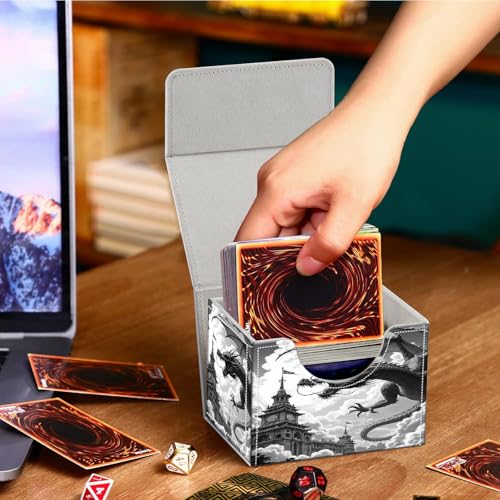 PU Leather Deck Box for MTG Commander Cards, Fits 100+ Double Sleeved Cards, Secure Magnetic Trading Card Storage Case for TCG CCG,Ancient Dragon Clock - color: Ancient Dragon Clock