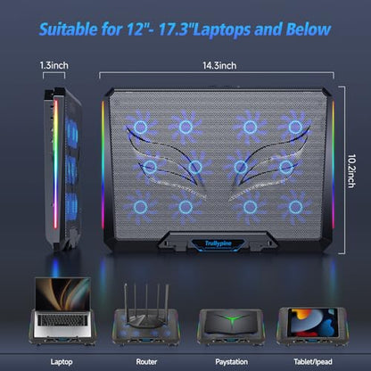 Laptop Cooling Pad with 12 Quiet Fans, Slim Portable for 12-17.3 Inch Laptop Cooler Stand with 5 Height Adjustable, Ergonomic Gaming Cooling Fan Pad with Two USB Ports & Phone Holder (Gear) - size: 12Fan-Gear