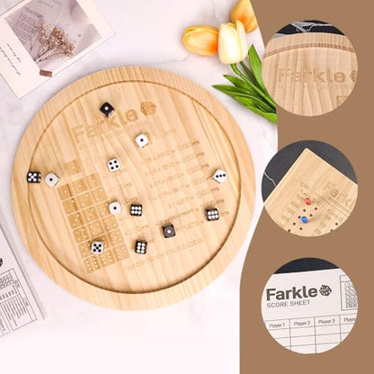 Farkle Dice Tray,Farkle Classic Dice Game with Tray The Classic Family Game | 2 Sets of 6 Pearl Dice,2 Sets of 6''Wooden Scoreboard, 12 Scoring Sticks,1 Instruction Manual, 50 PCS Score Sheets