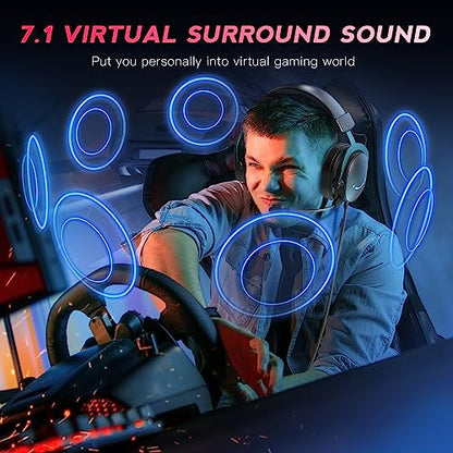FIFINE Gaming USB Headset with 3.5mm Audio Jack, PC Over-Ear Headset with 7.1 Surround Sound, Detachable Microphone, Volume Control, Wired Headphones Black for PS5/PS4/Switch/XBOX controller H9