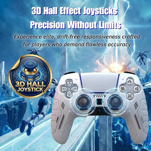NexoGame Wireless Controller for PS5 with 3D Hall Effect Joysticks, Bluetooth 5.0 Gamepad with Motion Control, Dual Vibration, USB C Rechargeable Design, Compatible with PS5 Console and Windows PC Gaming - color: White