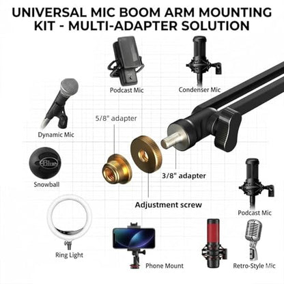 Desktop Microphone stand,Gaming Microphone Boom Arm Stand,Weighted Base | Aluminum Mic Arm with 3/8" to 5/8" adapter, compatible with Blue Yeti HyperX Fifine most mics for podcast and streaming
