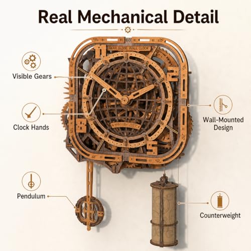 WOODEN.CITY 3D Wooden Puzzle – Gear Globe Wall Clock | Wooden Clock Puzzle Model Building Kit for Adults | 369 Pieces | Mechanical 3D Puzzle Clock | No Glue Required | Made in EU - color: Globe Wall Clock