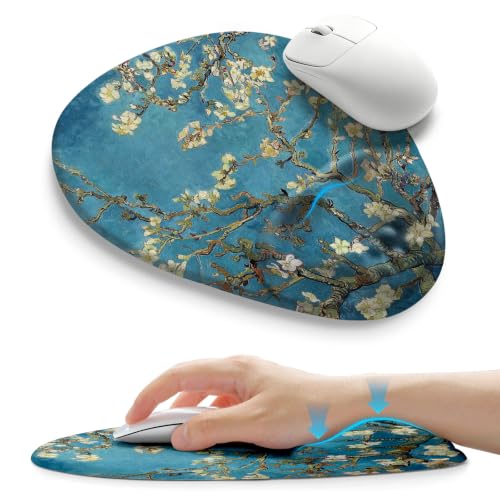 Palm-Rest and Wrist-Hugging Mouse Pad Wrist Rest, Ergonomic Wrist Support with Curve Fitting Cushioned Memory Foam for Carpal Tunnel Pain Relief, 9.9 x 8.3 Inch, Van Gogh Apricot Blossom - color: Van Gogh Apricot Blossom