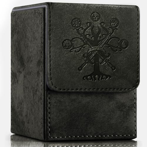PROMAXIBINDER MTG Card Deck Box, Commander Deck Box Fits 100+ Single Sleeved Cards, Storage for TCG/MTG Crads, PU Leather Strong Magenet (Black, Tree) - color: A-Black Tree, size: 100+