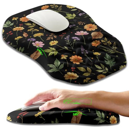 Ergonomic Slope Mouse Pad Wrist Support, Wrist Rest Mousepad for Carpal Tunnel Pain Relief with Massage Bulge and Slow Rebound Memory Foam (12x8 inch, Flowers and Leaves) - color: AM042-Flowers and leaves