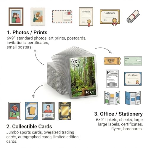 50ct 6x9 Toploaders - Ultra Durable Card Protectors for Photos & Collectibles - Crystal Clear, Archival-Safe, Fit 6x9 Inch Sheets - size: 6x9