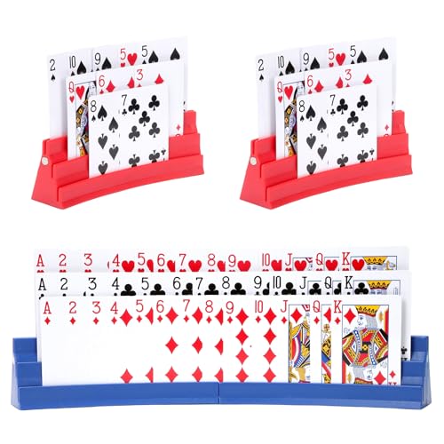 Expandable Plastic Card Holder, Set of 4 - Upgradeable Design for Seniors, Arthritis, Small Hands, UNO, Poker and All Card Games - color: Red+blue-black(4 Pack)