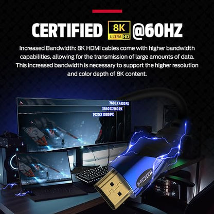 Monster 8K HDMI Cable 4 FT, Ultra High Speed 48 Gbps HDMI Cable, 60/120Hz, Dynamic HDR, eARC, 24K Gold Contacts, V-Grip, for Xbox Series X, PlayStation 5, TV, Monitor