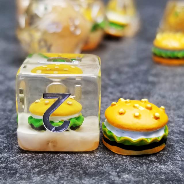 Sage's Portal Familiars and Reagents Resin DND Dice Set Polyhedral Dice Set for Dungeons and Dragons RPG Tabletop TTRPG (Hamburger) - color: Hamburger