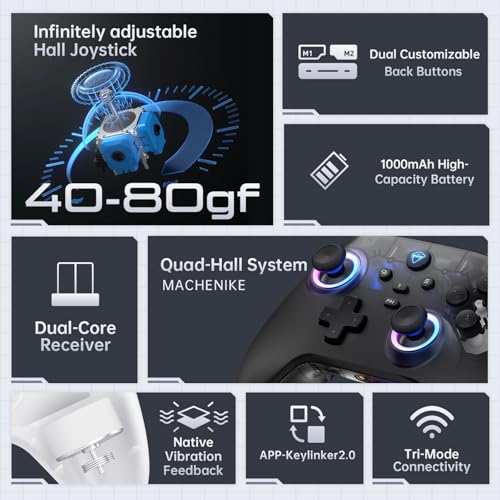 Machenike G3V2 Bluetooth Controller for Pc/Switch/Ios/Android, Hall Effect Joysticks, RGB Lighting Gaming Controller,2 Programmable Buttons,1000mah Battery With Charging Station, Black - color: Black PE UG