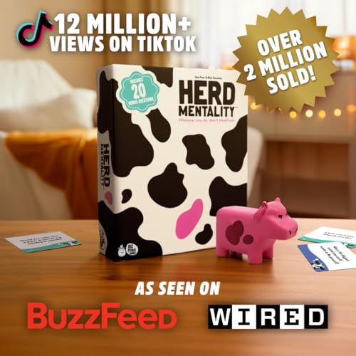 Herd Mentality Udderly Funny Family Board Game, Ages 10+ | Think the Same to Win, Easy & Fun for Big Groups, 4-20 Players, Kids & Adults, Dodge the Pink Cow, Summer Camp Games - style: Herd Mentality - Main Game + Bonus Content
