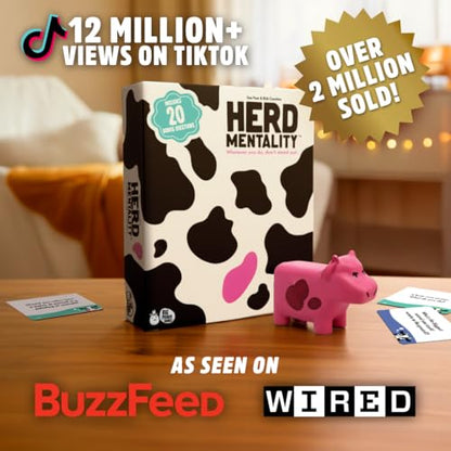 Herd Mentality Udderly Funny Family Board Game, Ages 10+ | Think the Same to Win, Easy & Fun for Big Groups, 4-20 Players, Kids & Adults, Dodge the Pink Cow, Summer Camp Games - style: Herd Mentality - Main Game + Bonus Content