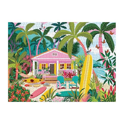 Galison - Surfside Bungalow 1000 Piece Jigsaw Puzzle for Adults | Illustration by Julia Cornelius, Beach, Costal, Ocean, Summer, Challenging, Recycled Paper, No Dust, Finished Size 27" x 20"