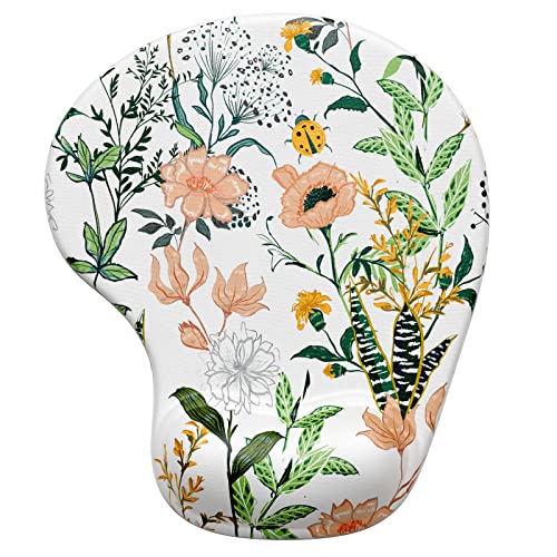 Hsurbtra Ergonomic Mouse Pad with Wrist Rest Support, Gel Mouse Pads with Non-Slip PU Base, Pain Relief Memory Foam Computer Mat, Cute Office Supplies Desk Decro Accessories, Orange Flowers - color: Orange Flowers, size: Normal