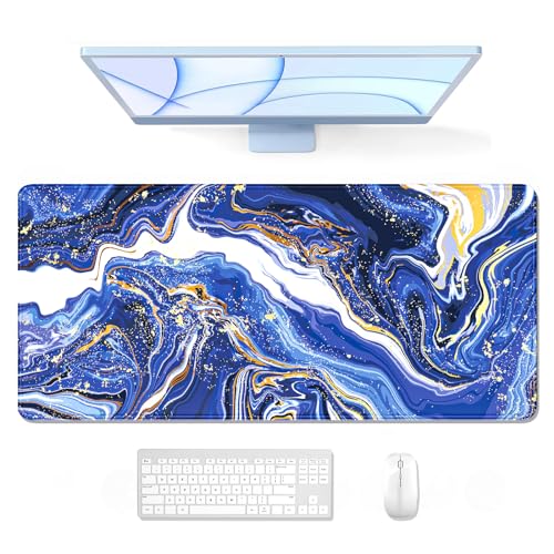 Auhoahsil Large Mouse Pad, XXL Gaming Mousepad, Desk Mat for Desktop, Thick Rubber, Big & Long Size, Stitched Edges, Full Desk Pad for Laptop & Computer, Extended 31.5 x 11.8 in, Navy Marble - color: 10 Navy Marble, size: 31.5L x 11.8W inches