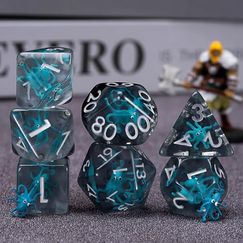 DND Octopus Resin Dice Set, Polyhedral D&D Dice Inclusion Dice for Dungeons and Dragons MTG RPG- for Ages 15 and Up Bliue - color: Octopus-bliue