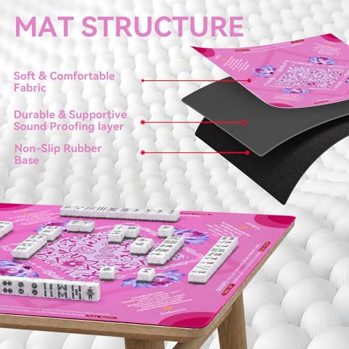 33" x 33" Blush Zen Lotus Mahjong Mat - Non-Slip Neoprene Pad, Noise Reducing, Easy Clean, Portable for Home, Travel & Airbnb - color: Blush Zen Lotus