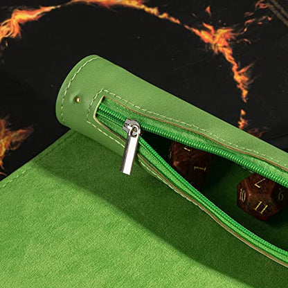 Cusdie 2 in 1 Dice Rolling Mat & Zippered Dice Holder DIce Tray- Compatible with DND Polyhedral Dice (Green) - color: Green