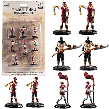 Monster Townsfolk Mini Fantasy Figures - 8pc Hand-Painted Authority Non Player Character NPC Miniatures - 1" Hex-Sized Compatible with DND Dungeons Dragons Pathfinder RPG Tabletop Game