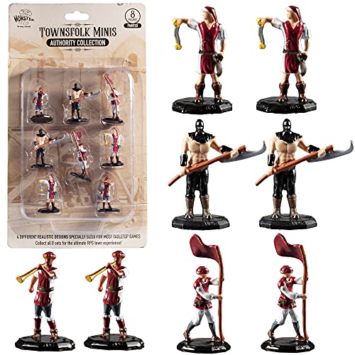 Monster Townsfolk Mini Fantasy Figures - 8pc Hand-Painted Authority Non Player Character NPC Miniatures - 1" Hex-Sized Compatible with DND Dungeons Dragons Pathfinder RPG Tabletop Game