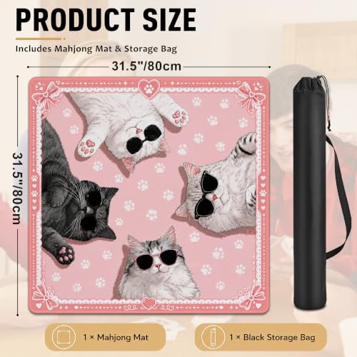 Cat Paw Prints Mahjong Mat for Table 31.5''x31.5'', Non-Slip Noise Reduction Mah Jongg Mats with Carrying Bag for American Mahjong, Poker, Board Games, Card Games & Dominoes - color: Cat Paw Prints