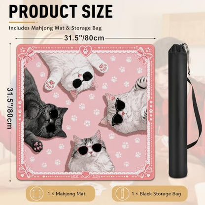 Cat Paw Prints Mahjong Mat for Table 31.5''x31.5'', Non-Slip Noise Reduction Mah Jongg Mats with Carrying Bag for American Mahjong, Poker, Board Games, Card Games & Dominoes - color: Cat Paw Prints