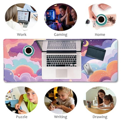 LIMKRIAN Purple Cloud Mouse Pad Kawaii Large Desk Mat, 31.5x11.8 in | Stitched Edges, Non-Slip, Mouse Pads for Gaming Computer Laptop, Desk Matt for Desktop, Cute Office Desk Accessories - color: Anime Purple Clouds