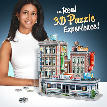 Wrebbit3D 1950's Diner 3D Puzzle | Urbania Collection | 425 Jigsaw Puzzle Pieces | Charming and Unique Streetscape of a Small Town