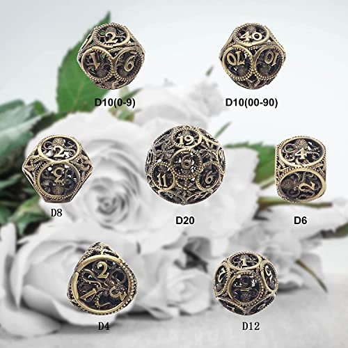 DND Dice,Hollow D&D Metal Dice,Unique Round Ball Design Octopus Dice with Gift Box for Dungeons & Dragon Gaming,7 PCs Steampunk Polyhedral D and D Dic (Ball Octopus Bronze) - color: Ball Octopus Bronze