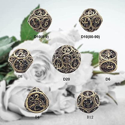 DND Dice,Hollow D&D Metal Dice,Unique Round Ball Design Octopus Dice with Gift Box for Dungeons & Dragon Gaming,7 PCs Steampunk Polyhedral D and D Dic (Ball Octopus Bronze) - color: Ball Octopus Bronze