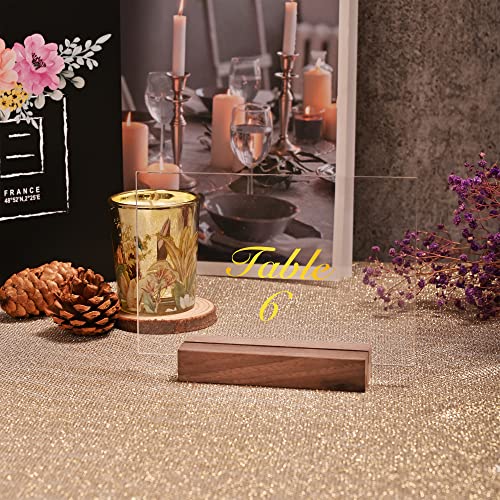 WILLOWDALE 6Pcs Walnut Place Card Holders for Table, Table Number Holders | Acrylic Table Numbers Holders for Wedding Reception, Picture & Photo Holder Wood Display Stand for Home and Party Decoration - size: 6pcs 3.9" Walnut