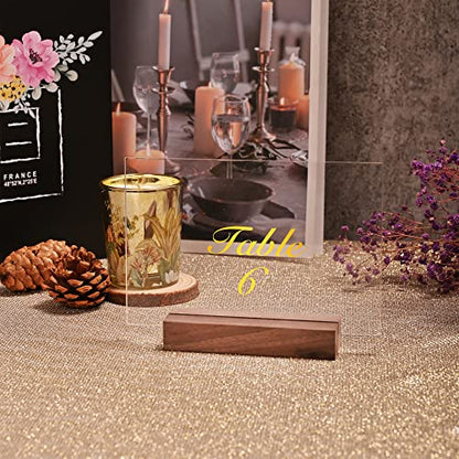 WILLOWDALE 6Pcs Walnut Place Card Holders for Table, Table Number Holders | Acrylic Table Numbers Holders for Wedding Reception, Picture & Photo Holder Wood Display Stand for Home and Party Decoration - size: 6pcs 3.9" Walnut