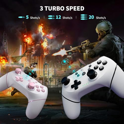 AceGamer Wireless Pro Controller for Nintendo Switch/Lite/OLED/Switch 2/PC, 2 pack, Hall Effect Joystick for Switch 2 Pro Controller with Wake-Up/Dual Vibration/Turbo/Ergonomic ! (White and Pink) - color: White and Pink