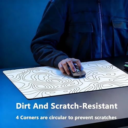 Glass Gaming Mouse Pad,White Topographic Hard Surface Gaming Mousepad,17.7‘’X15.7'' Tempered Glass Desk Mat,Ultra-Smooth Large Square Desk Mat,Improved Precision and Speed for Esports FPS Players - color: White(Irregular)