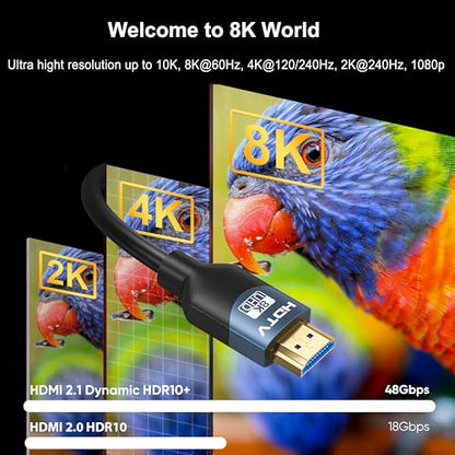 8K HDMI 2.1 Cables 20 FT, 5-Pack, High Speed HDMI ARC/eARC Cable 48Gbps, 8K@60Hz, 4K@144Hz, 1080P@240Hz-HDCP 2.2,3D/HDR for Soundbar, PS5/4, Xbox, Roku, Cinema, TV, Computer, Monitor - size: 20 FT