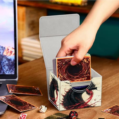 PU Leather Deck Box for MTG Commander Cards, Fits 100+ Double Sleeved Cards, Secure Magnetic Trading Card Storage Case for TCG CCG,Blood Red Black Dragon - color: Blood Red Black Dragon