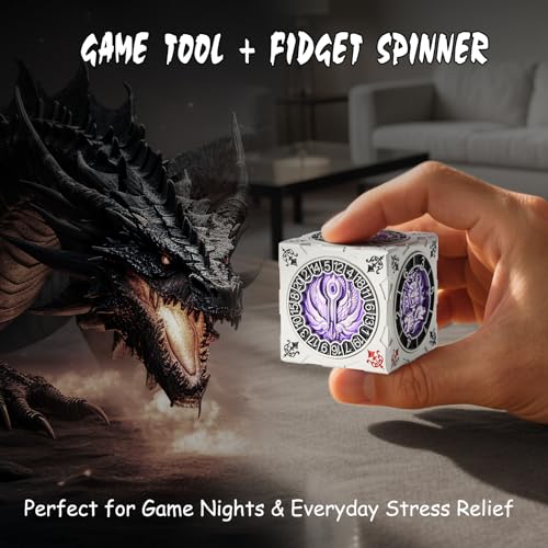 DNDND Multi-Functional Spinner Dice Cube for DND – Iconic Monster Themed Collector's Gift for D&D, Dungeon Masters & RPG Players (Silver&Purple) - color: Silver Purple