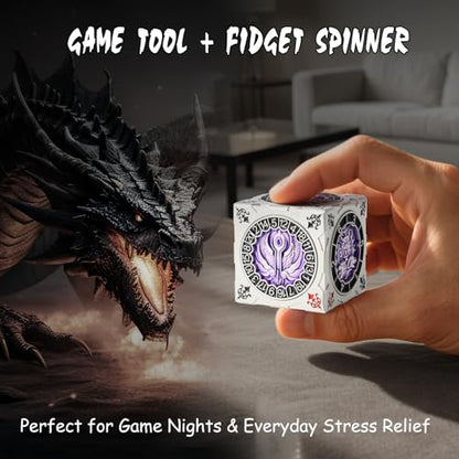 DNDND Multi-Functional Spinner Dice Cube for DND – Iconic Monster Themed Collector's Gift for D&D, Dungeon Masters & RPG Players (Silver&Purple) - color: Silver Purple