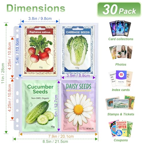 A4 3 Ring Binder Garden Seeds Storage Album with 30 Pcs 3.5x5” Seed Packet Sleeves, PU Leather Hardcover Organization Book for Seed Packet，Photo, Index Card，240 Top Loading Pockets Capacity - color: Brown Seed Album