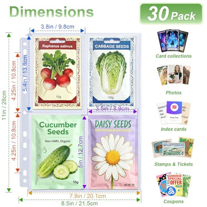 A4 3 Ring Binder Garden Seeds Storage Album with 30 Pcs 3.5x5” Seed Packet Sleeves, PU Leather Hardcover Organization Book for Seed Packet，Photo, Index Card，240 Top Loading Pockets Capacity - color: Brown Seed Album