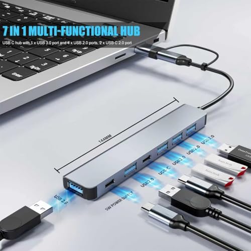 PANPEO Aluminum 7 in 1 USB C & USB Hub with USB 3.0, USB 2.0 Ports for PC/Laptops/MacBook Pro/Air/iMac/iPad and More Devices