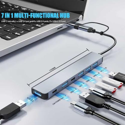 PANPEO Aluminum 7 in 1 USB C & USB Hub with USB 3.0, USB 2.0 Ports for PC/Laptops/MacBook Pro/Air/iMac/iPad and More Devices